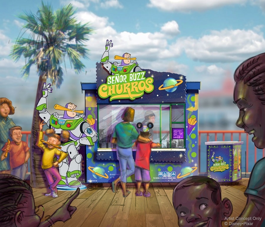 Artist concept of Senor Buzz Churros at Pixar Pier.