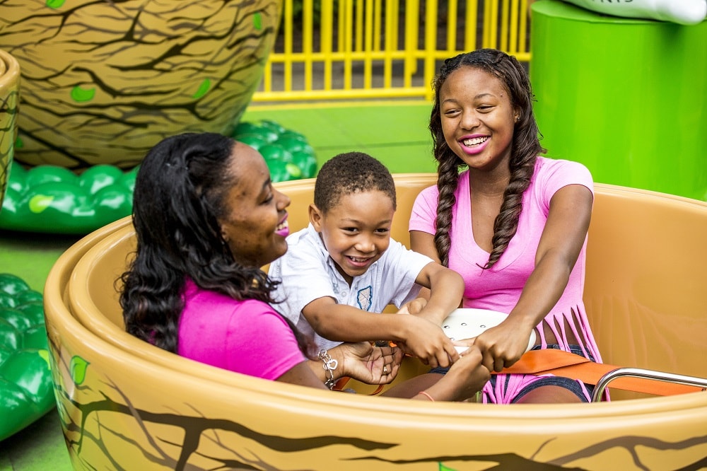 Woodstock Whirlybirds ride in the Planet Snoopy area of Carowinds.