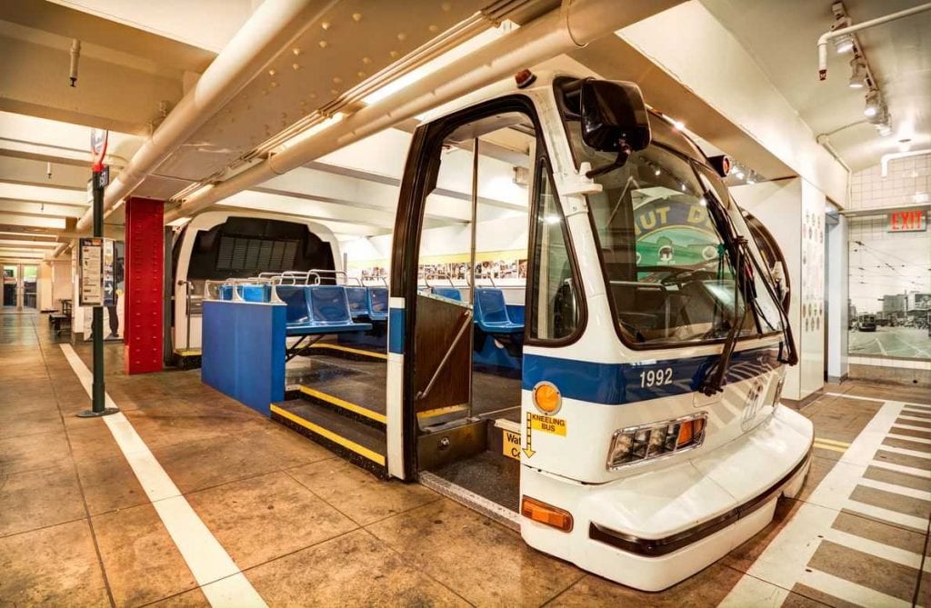 Open bus exhibit at the New York Transit Museum
